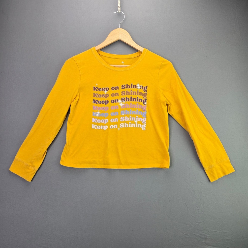 So Girls Boxy Tee Keep on Shining Graphic XL 14/16 Yellow Long Sleeve Shirt